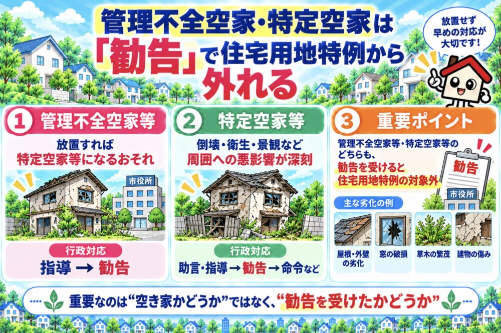 管理不全空家・特定空家は「勧告」で住宅用地特例から外れる