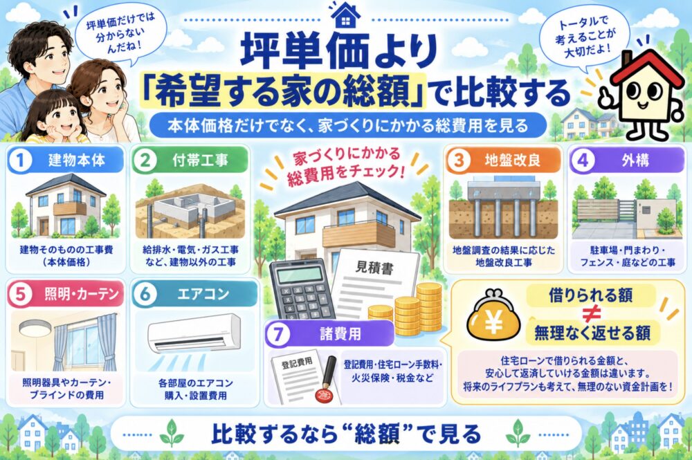 1．坪単価より「希望する家の総額」で比較する
