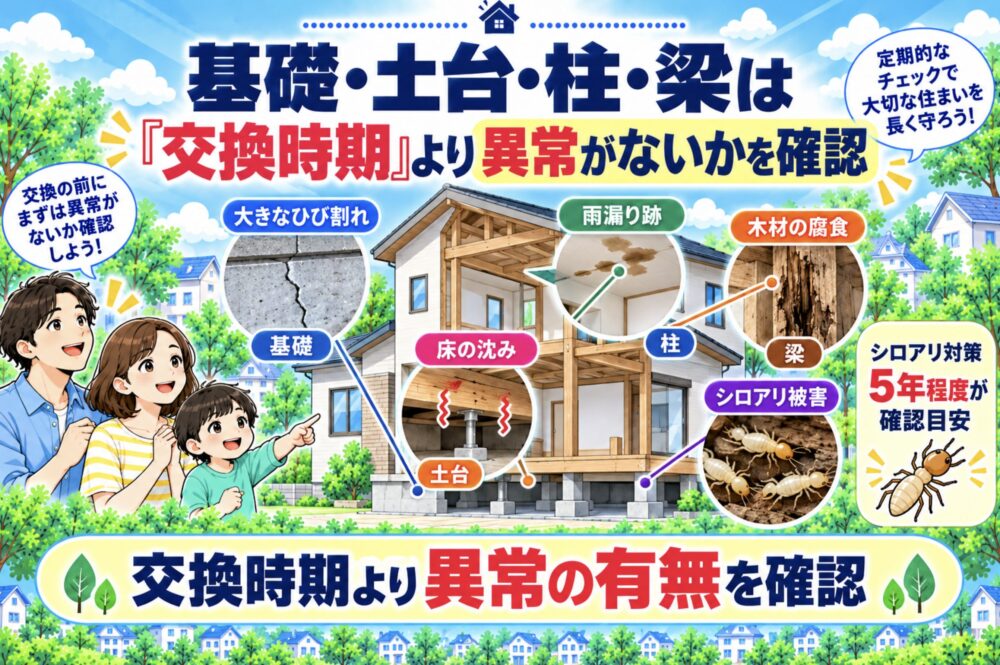 基礎・土台・柱・梁は「交換時期」より異常がないかを確認