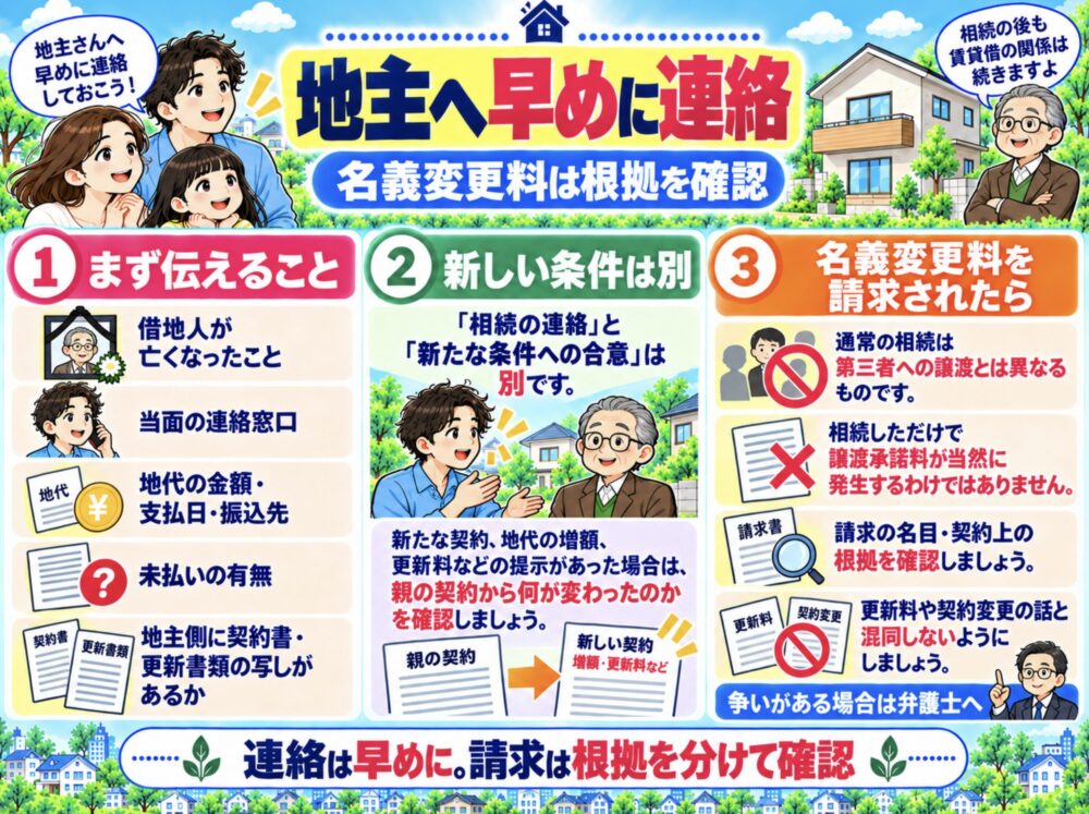 地主への連絡は早めに。ただし名義変更料の請求には根拠を確認　借地権