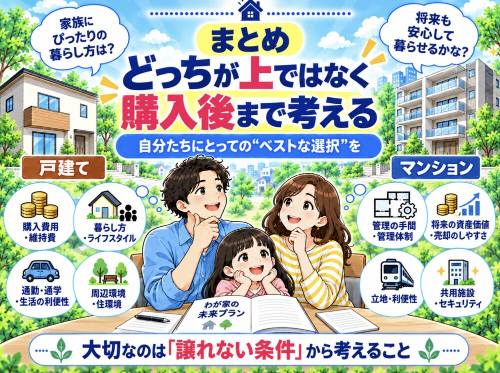 まとめ|戸建てとマンションは「どっちが上」ではなく購入後まで考える
