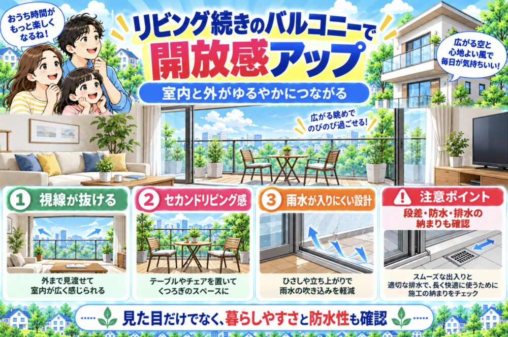 リビングとつながるバルコニーは開放感が魅力