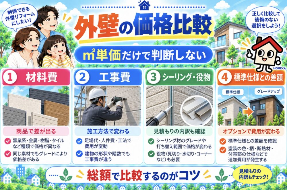 外壁の価格を比較|㎡単価だけで判断しない