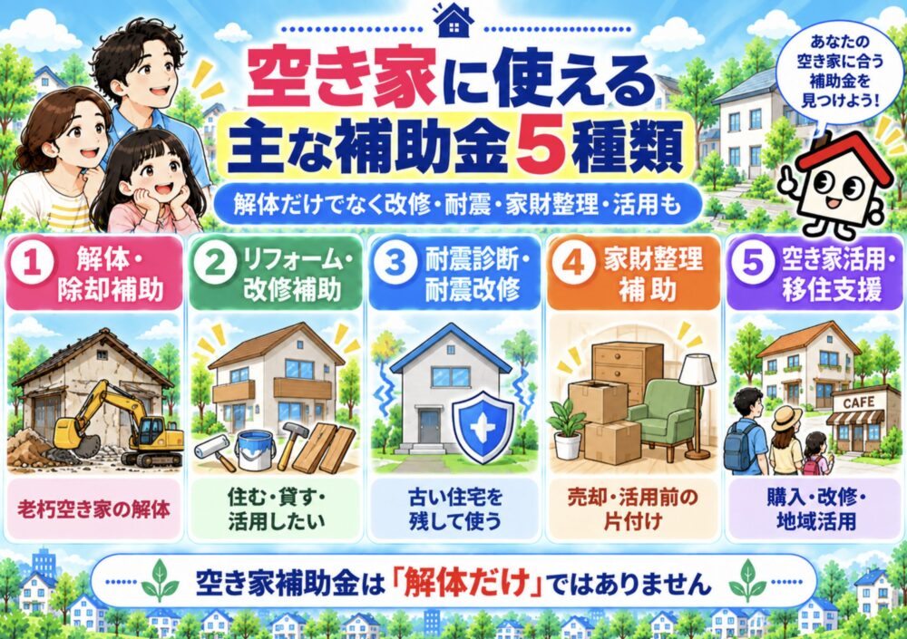 空き家に使える主な補助金5種類
