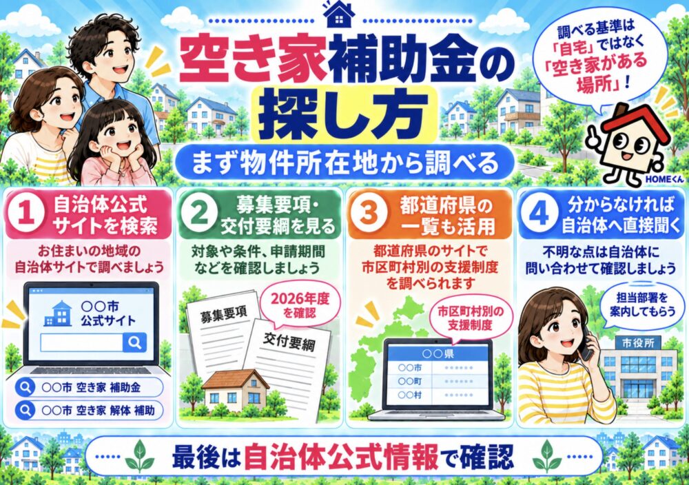 空き家補助金の探し方|まず物件所在地から調べる