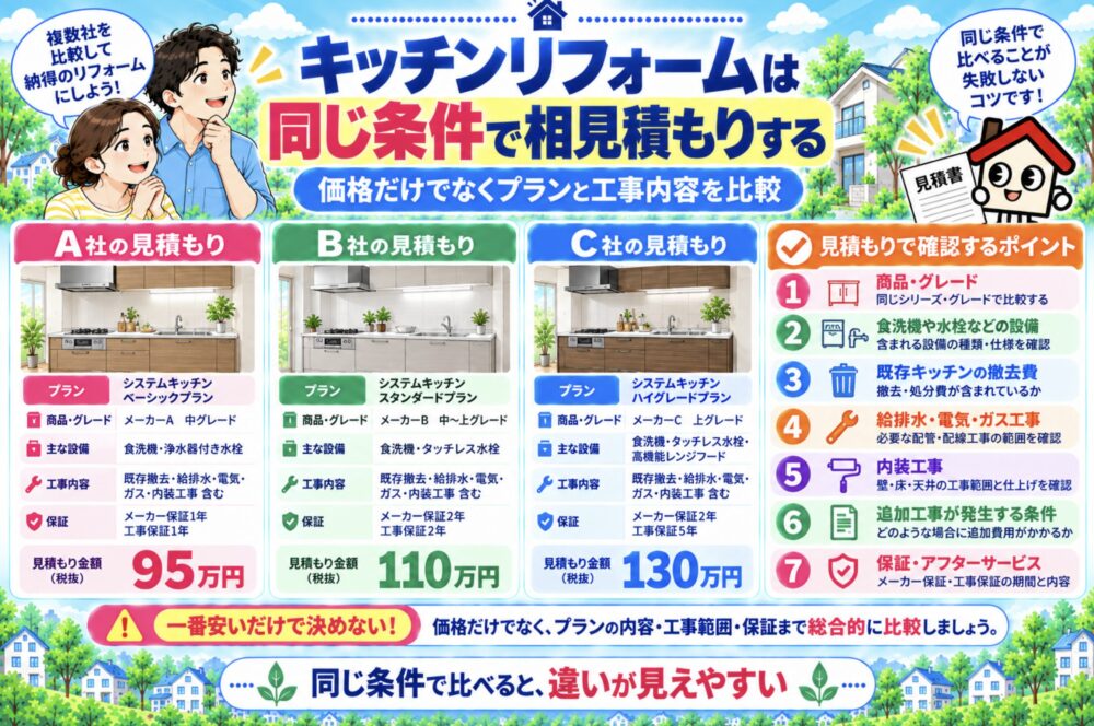 キッチンリフォームは同じ条件で相見積もりする