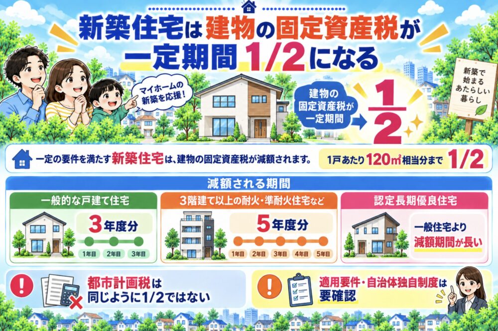 新築住宅は建物の固定資産税が一定期間1/2になる