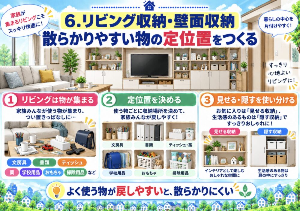 リビング収納・壁面収納｜散らかりやすい物の定位置をつくる
