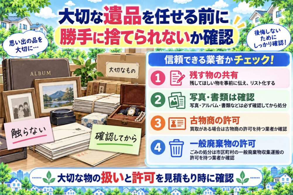 大切な遺品を任せるなら、勝手に捨てられないかも確かめたい
