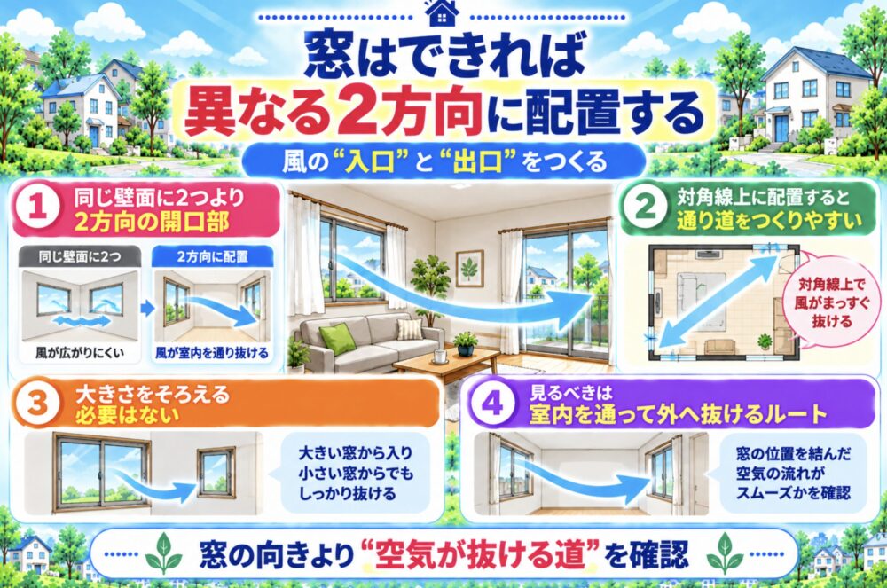 窓はできれば異なる2方向に配置する