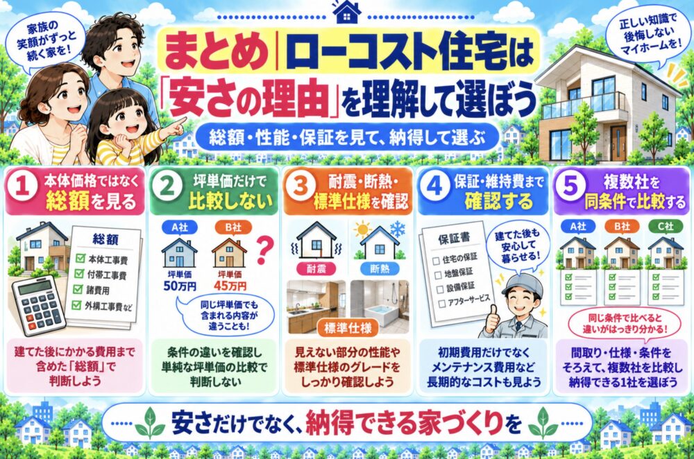 まとめ|ローコスト住宅は「安さの理由」を理解して選ぼう