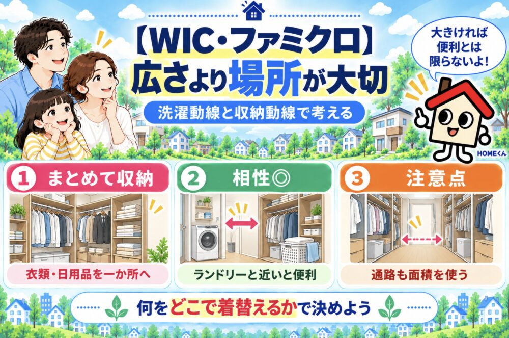 【ウォークインクローゼット・ファミリークローゼット】広さより場所が大切
