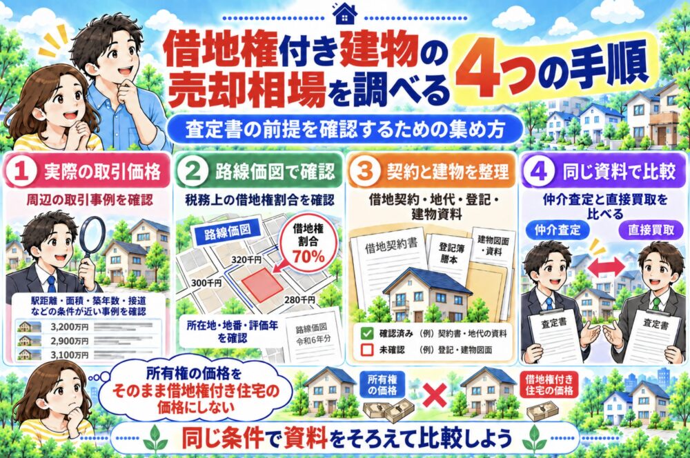 借地権付き建物の売却相場を調べる4つの手順