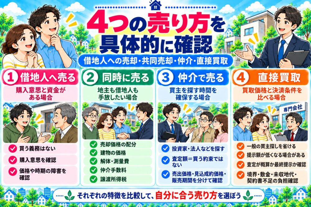 底地　4つの売り方を具体的に確認｜借地人への売却・共同売却・仲介・直接買取