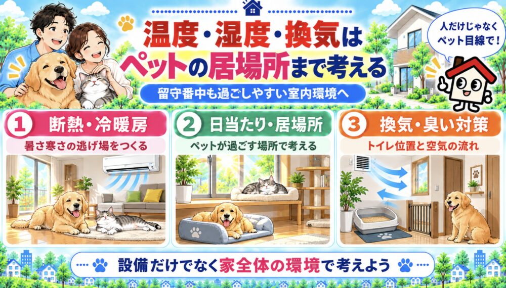温度・湿度・換気はペットの居場所まで考えて計画する