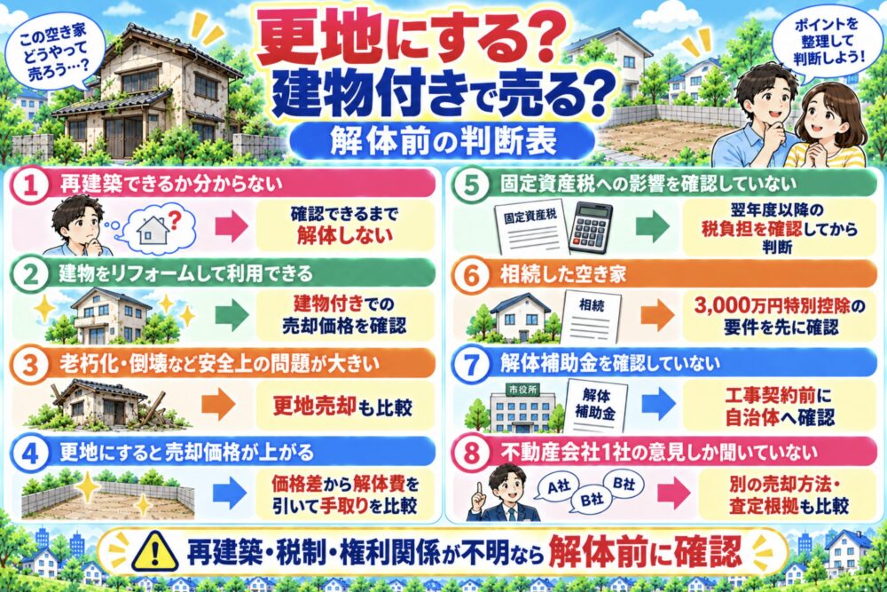 空き家　更地にする？建物付きで売る？解体前の判断表