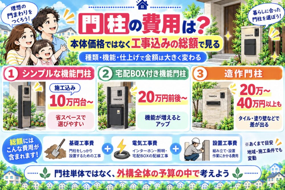 門柱の費用は?本体価格ではなく工事込みの総額を見る