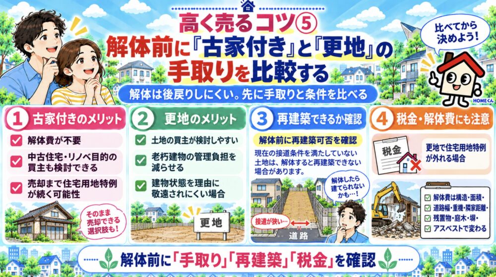 空き家高く売るコツ⑤ 解体前に「古家付き」と「更地」の手取りを比較する