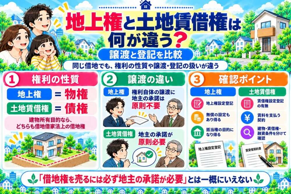 地上権と土地賃借権は何が違う？譲渡と登記を比較