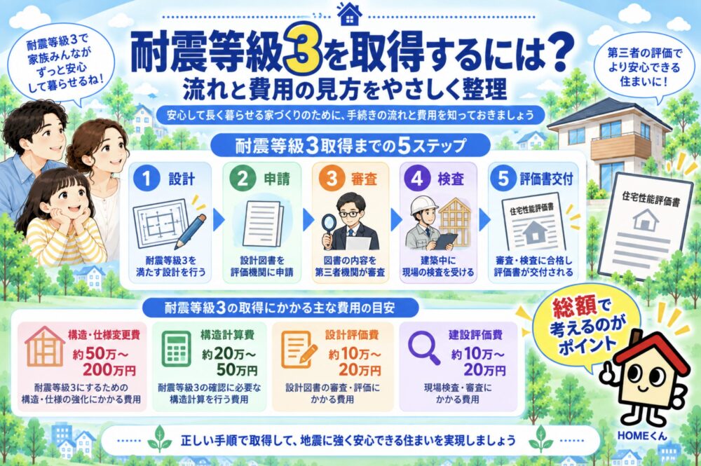 耐震等級3を取得するには？住宅性能評価の流れと費用