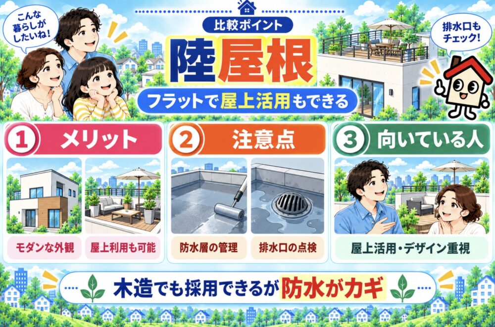 陸屋根｜屋上を活用できるが防水メンテナンスが重要