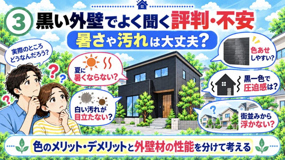 黒い外壁でよく聞く評判・不安｜暑さや汚れは大丈夫？