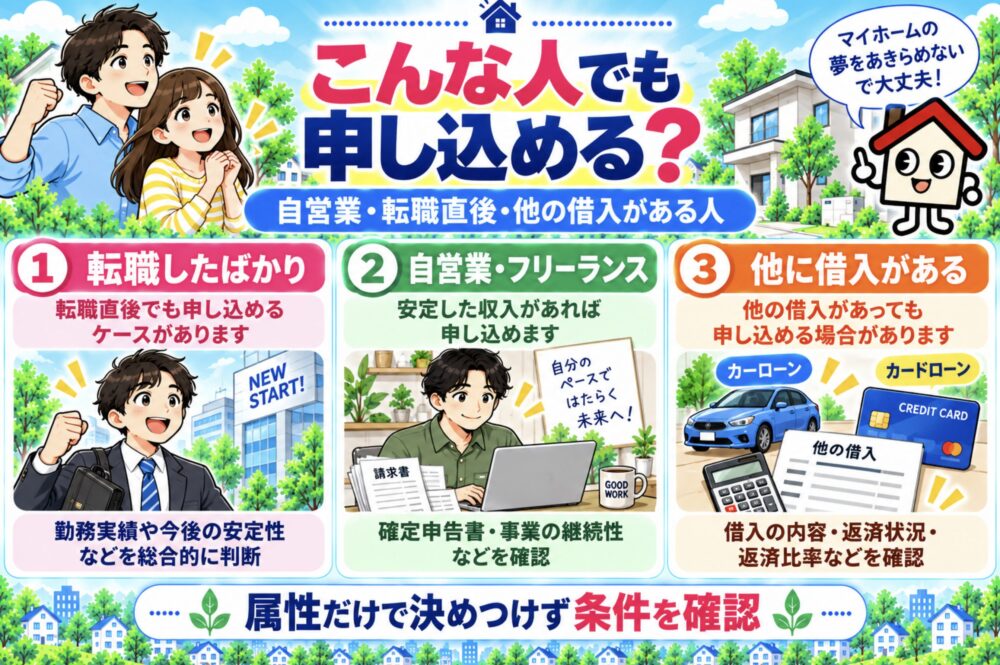 自営業・転職直後・他に借入がある人でもフラット35は申し込める?
