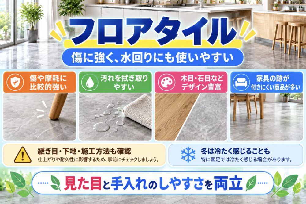 フロアタイル|傷に強く、水回りにも使いやすい
