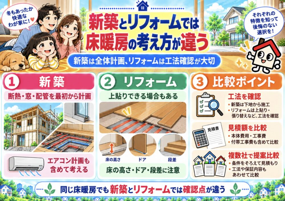 新築とリフォームでは床暖房の考え方が違う