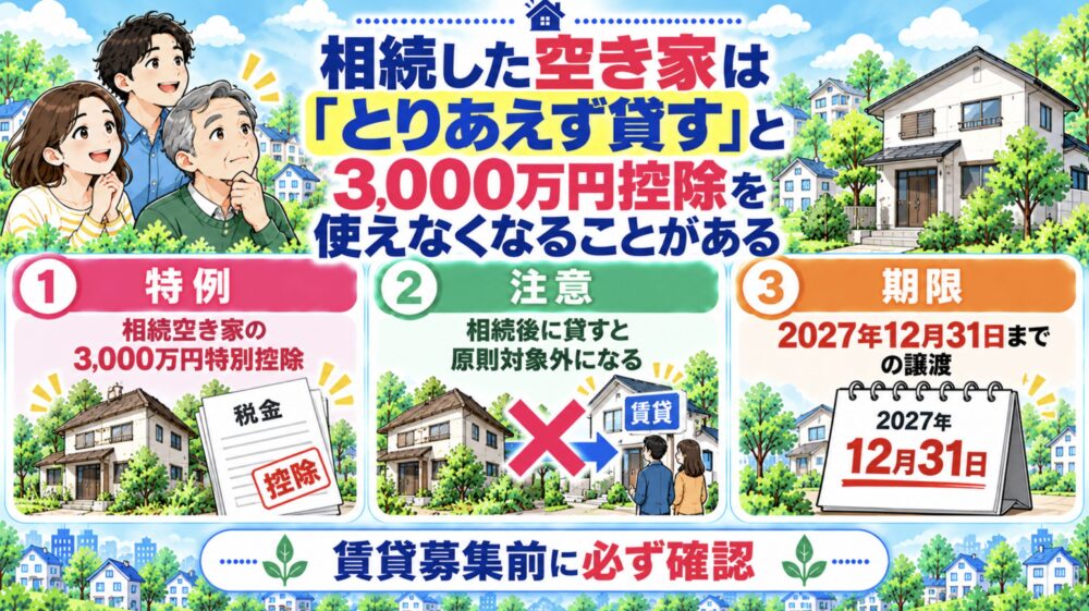 相続した空き家は「とりあえず貸す」と3,000万円控除を使えなくなることがある