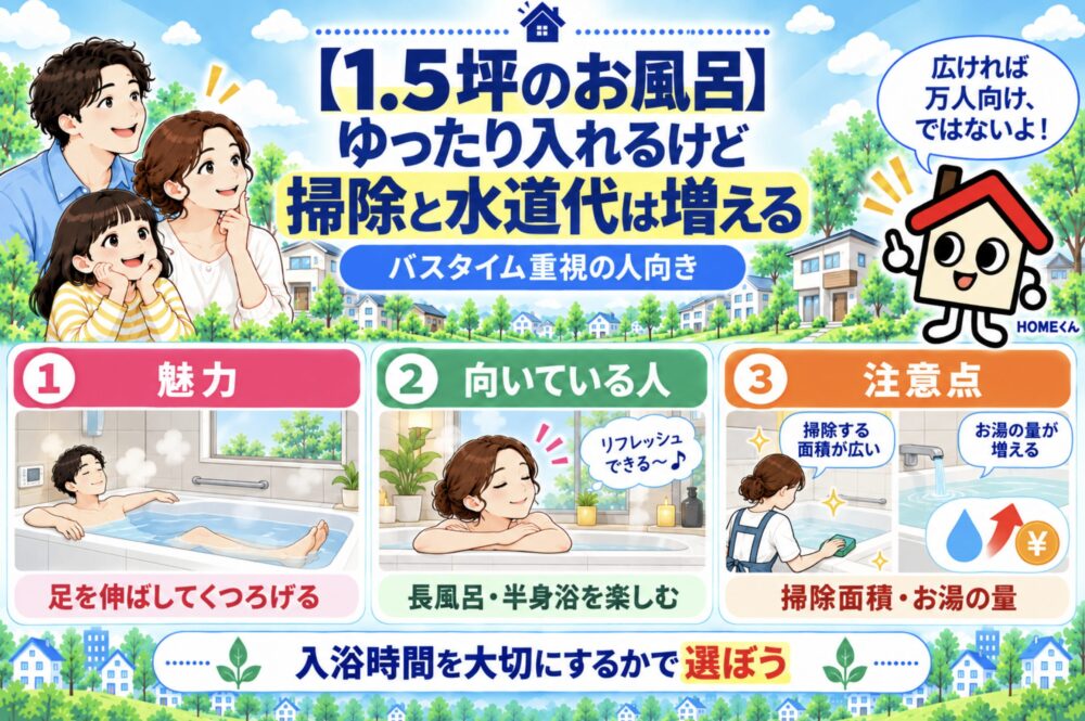 【広めの浴室・1.5坪のお風呂】毎日使うが広さの優先順位を考える