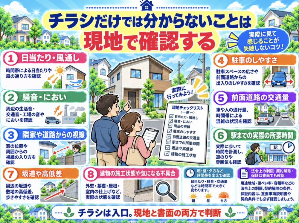 チラシだけでは分からないことは現地で確認する