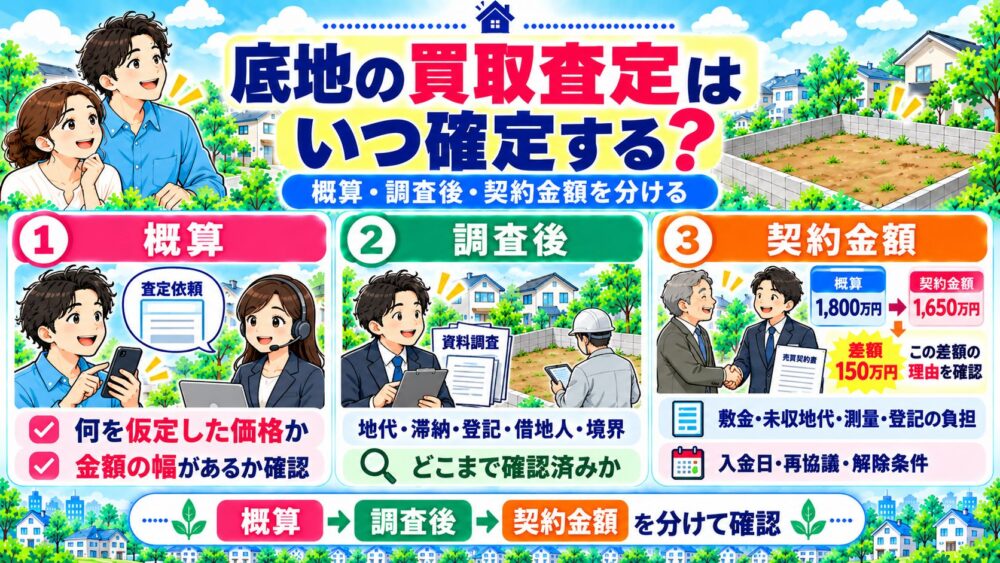 底地の買取査定はいつ確定する？概算・調査後・契約金額を分ける