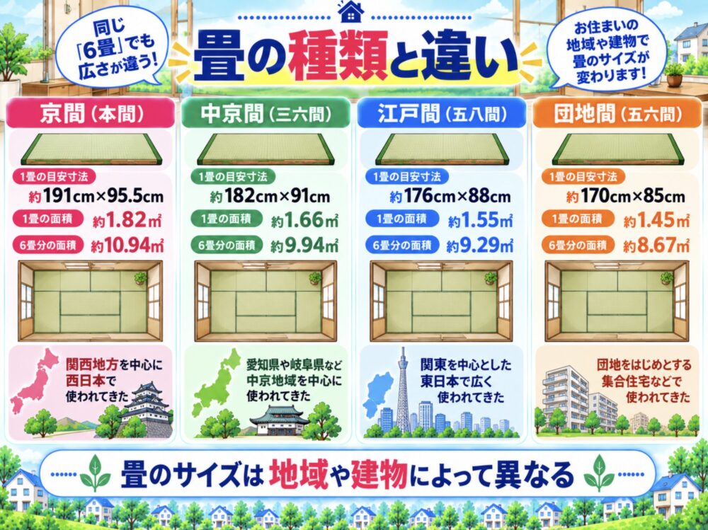 畳にはどんな種類がある？京間・中京間・江戸間・団地間の違い