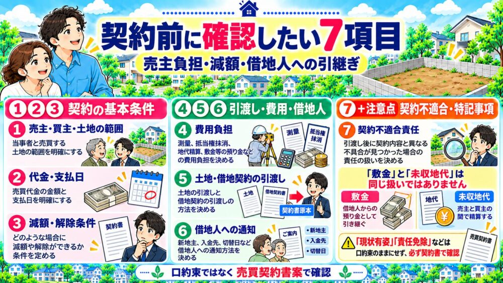 底地　契約前に確認したい7項目｜売主負担・減額・借地人への引継ぎ