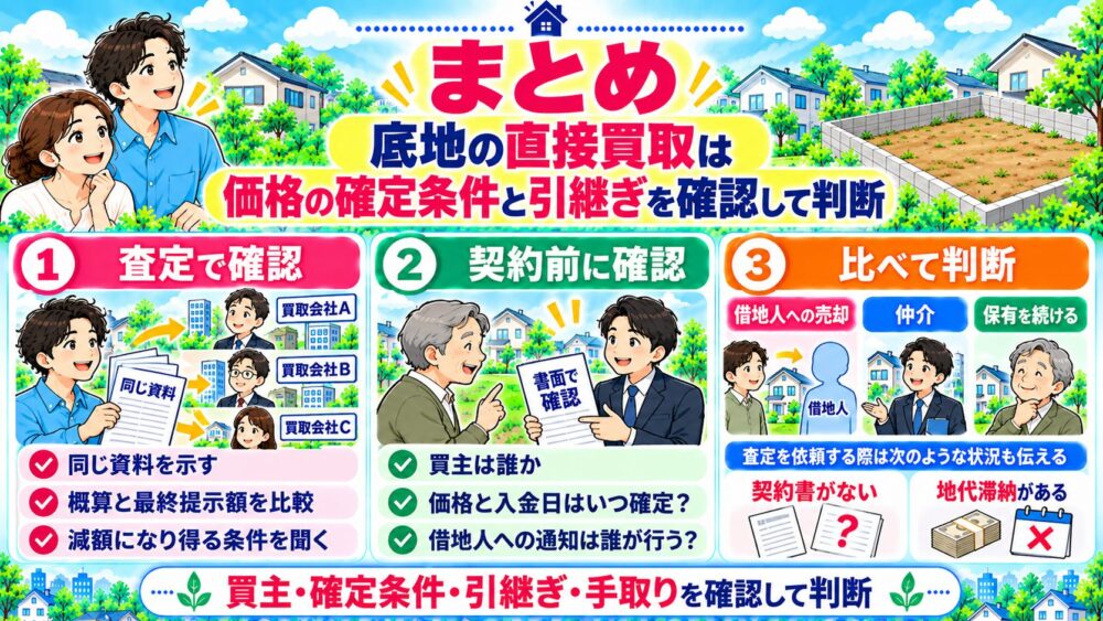 底地の直接買取は、価格の確定条件と引継ぎを確認して判断する