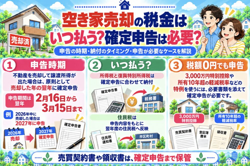 空き家売却の税金はいつ払う?確定申告は必要?