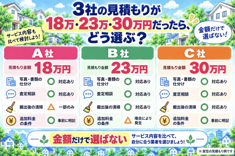 3社の見積もりが18万・23万・30万円だったら、どう選ぶ？