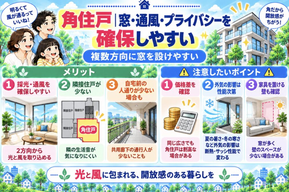 角住戸｜窓・通風・プライバシーを確保しやすい