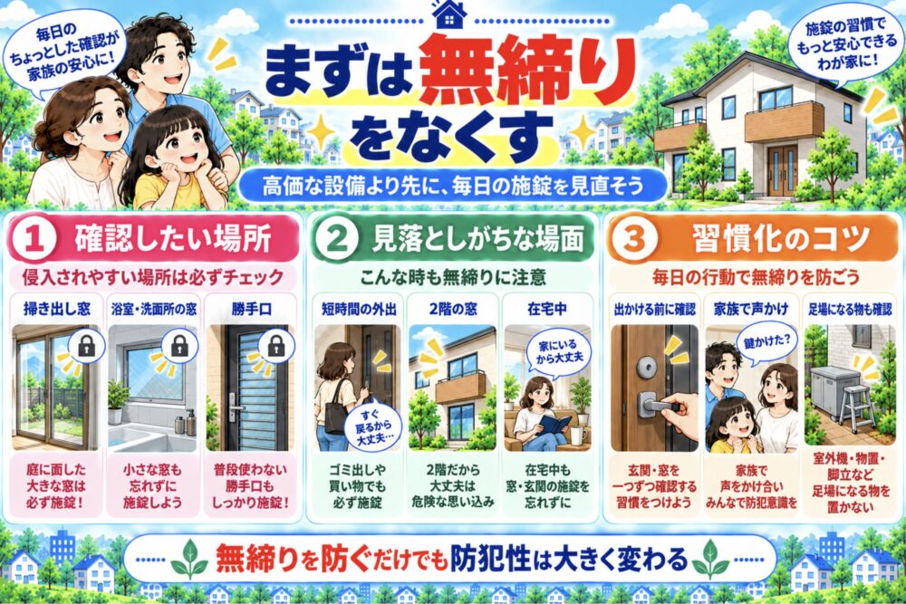 1.まずは窓・玄関の「無締り」をなくす