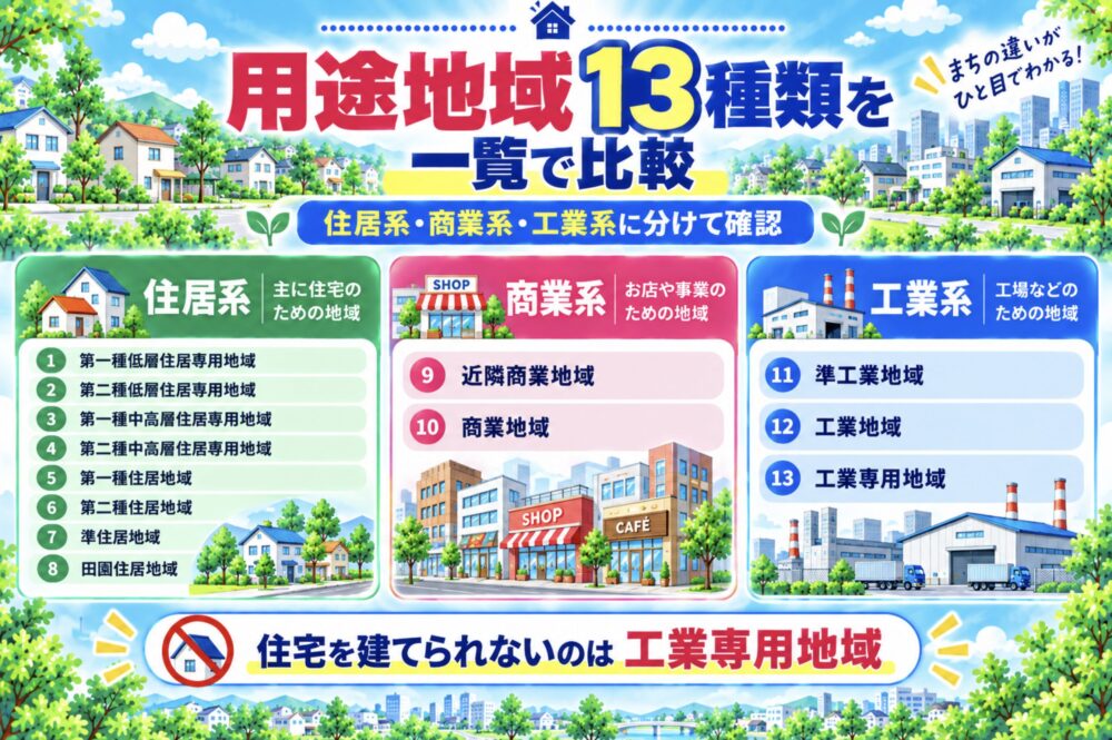 用途地域13種類を一覧で比較
