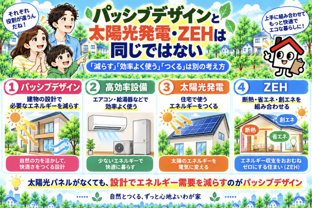 パッシブデザインと太陽光発電・ZEHは同じではない