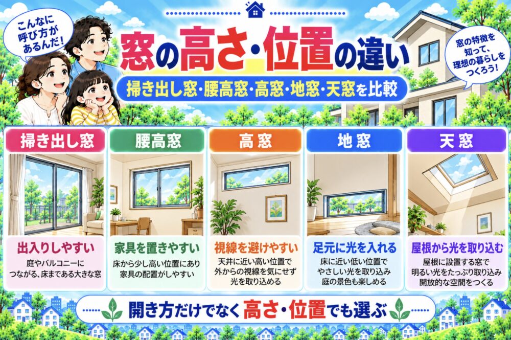 掃き出し窓・腰高窓・高窓・地窓・天窓の違い