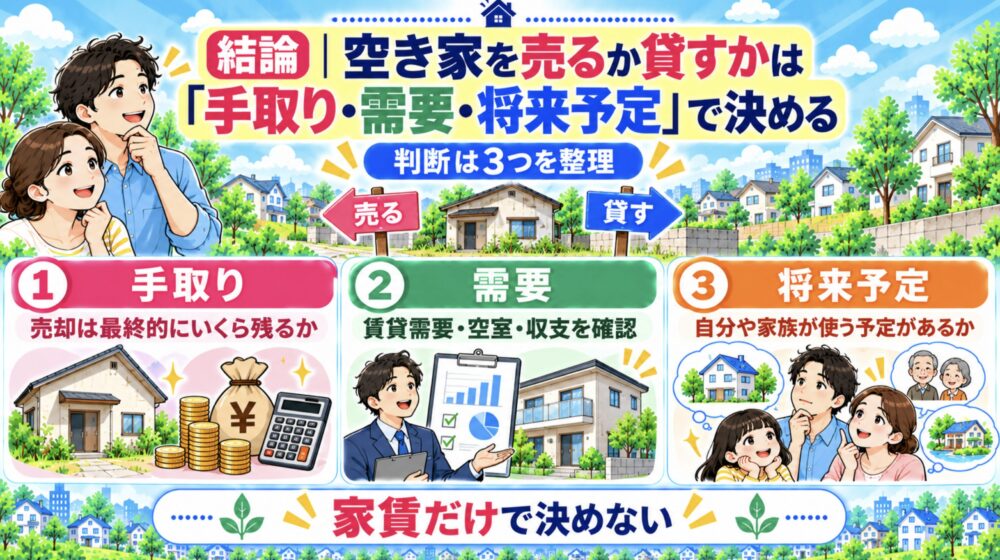 空き家を売るか貸すかは「手取り・需要・将来予定」で決める