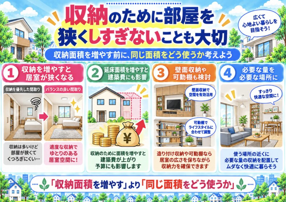 収納のために部屋を狭くしすぎないことも大切