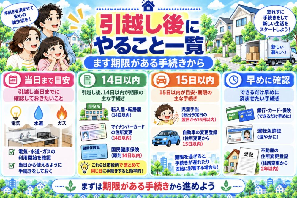 引越し後にやること一覧｜まず期限がある手続きから