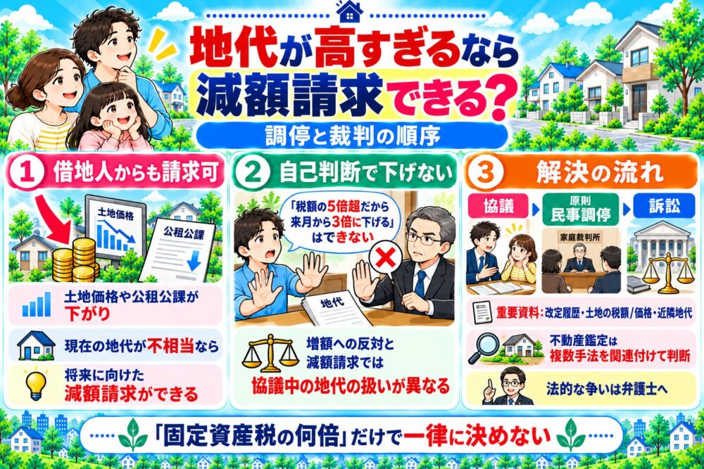 地代が高すぎるなら借地人から減額請求できる？調停と裁判の順序
