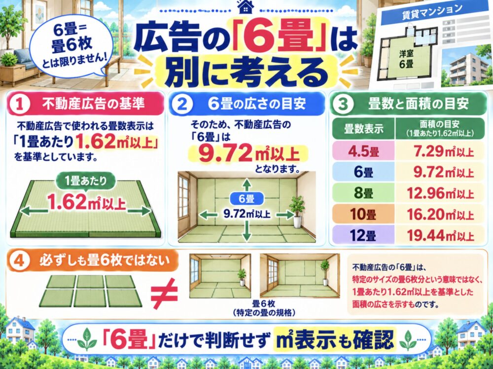 不動産広告の「6畳」は畳6枚の大きさとは別に考える
