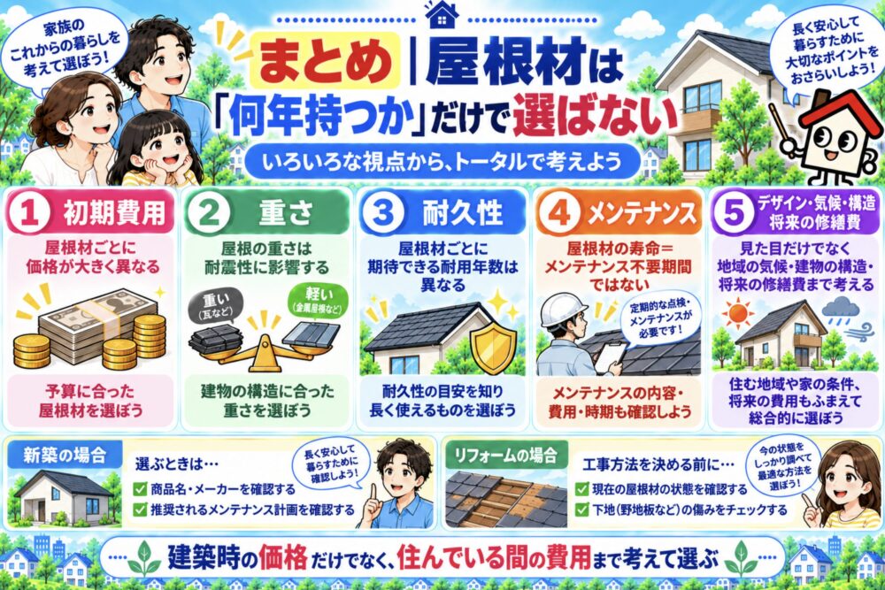 まとめ|屋根材は「何年持つか」だけで選ばない