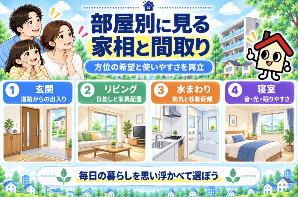 家相一覧｜部屋別の方位の見方と、間取りの注意点
